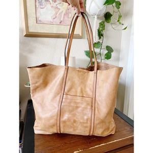 Banana Republic Oversized Soft Tan Genuine Leather Maxi Tote Bag Unlined